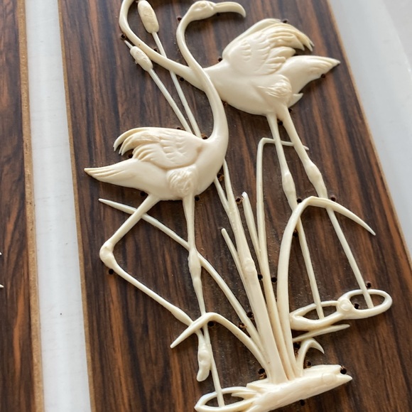 Vintage Carved Bakelite Flamingo - Fish Wood Wall Plaques. Made in West Germany. - Picture 2 of 7